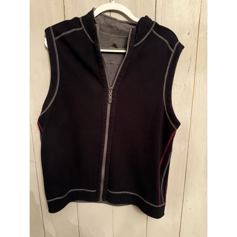 Tommy Bahama‎ Reversible Vest Men's XL Black Grey Flipshore Full Zip Golf